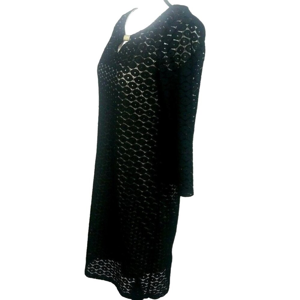 Classic Elegance Black Lace Overlay Lined Dress Size Small Shift Cocktail Chic - Picture 7 of 10